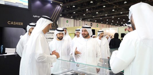 Sheikh Ahmed Al Sharqi Visits Tasleeh Pavilion at Abu Dhabi International Hunting & Equestrian Exhibition